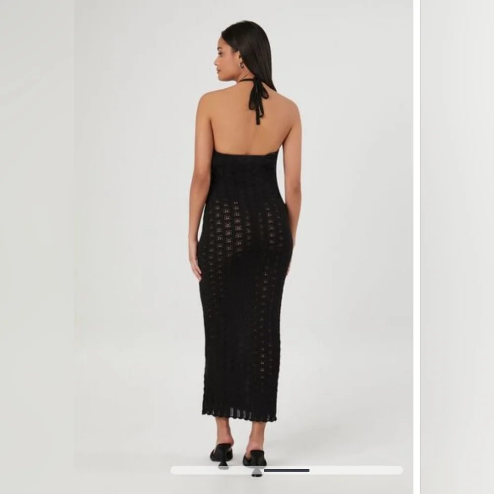 Forever 21 Black Knit Crochet Body Con Midi Dress NWT Medium - Picture 3 of 7